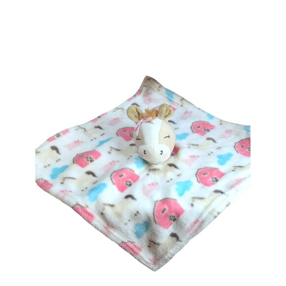 HB Horse Barn Pink Plush Lovey & Soft Security Blanket 14"x14" For Babies - Picture 1 of 5